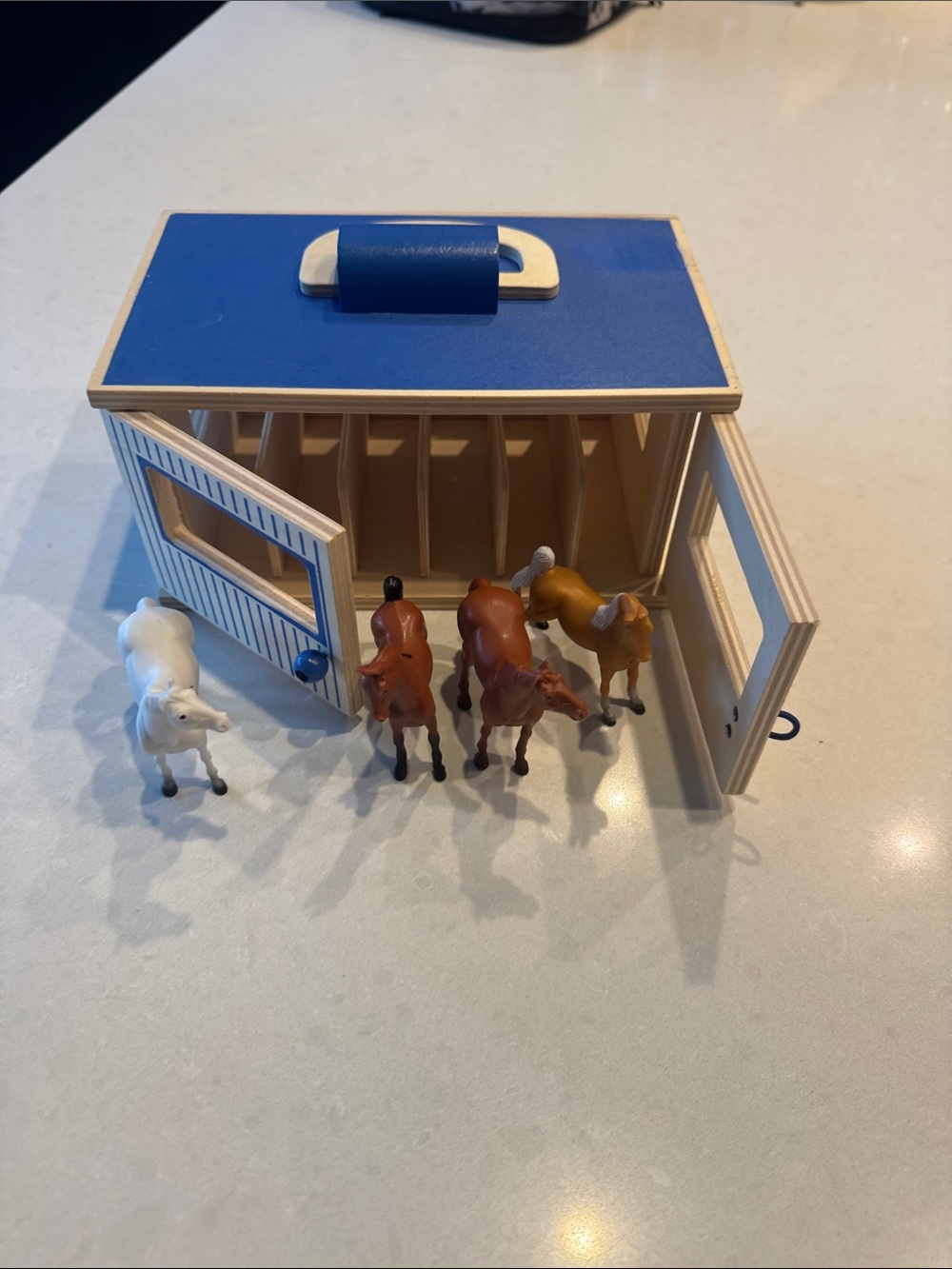 Breyer Wooden Horse Stable Playset with Blue Roof and White Doors